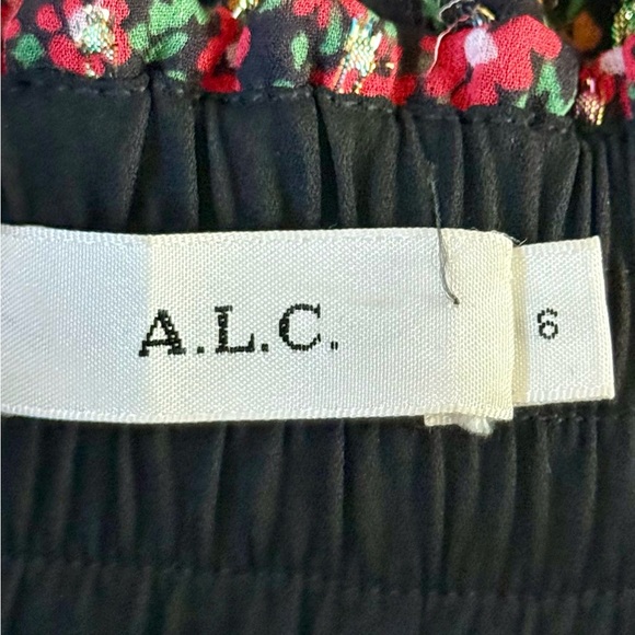 A.L.C. Silk Knee Length Skirt Floral Ruffled Accents Elasticized Waist Size 6 - Picture 7 of 11
